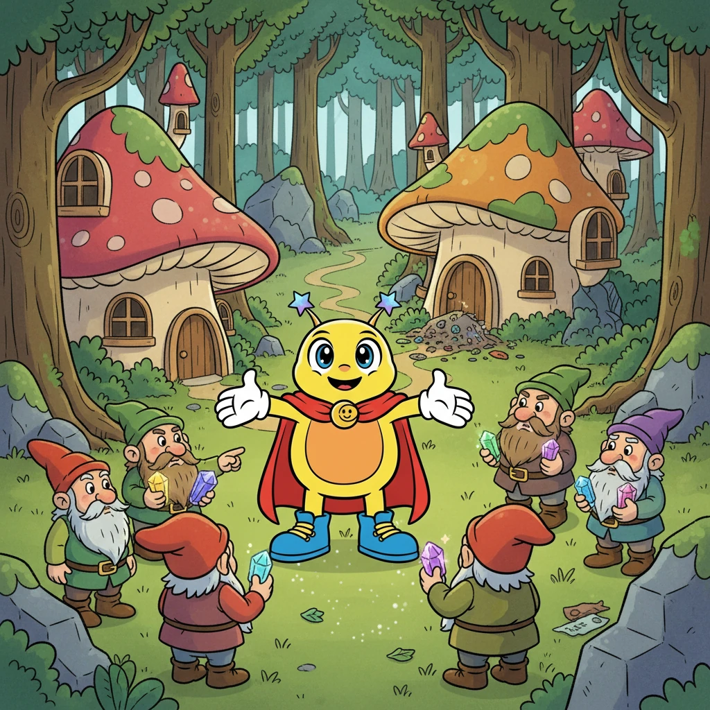 Mereka mengikuti jejak permata hingga ke hutan lebat, tempat tinggal para kurcaci. Kurcaci itu ternyata menemukan permata itu, tetapi mereka enggan mengembalikannya. Binar dengan cerdik bernegosiasi dengan para kurcaci, menawarkan bantuan untuk membersihkan rumah mereka.