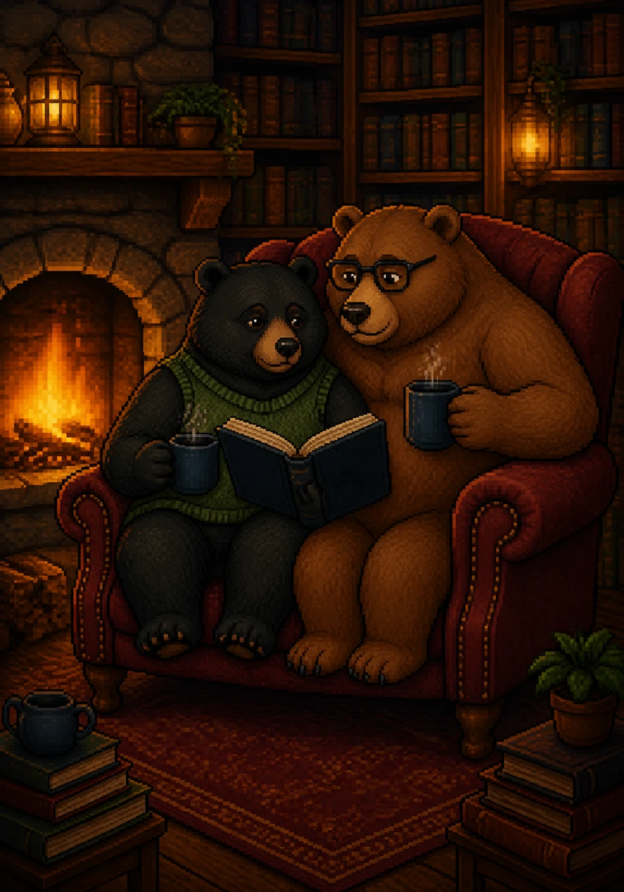 As the evening chill sets in, Barnaby lights a crackling fire in the stone hearth at the back of the shop. They share a single oversized velvet armchair, sipping tea and reading aloud to one another while the golden firelight dances across the spines of thousands of books.