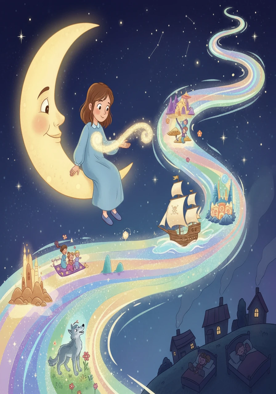The Moon showed Luna a magical, shimmering river of dreams. Children's dreams flowed along, colorful and vibrant. They saw dreams of adventure, of kindness, and of faraway lands. Luna began to dream her own big dreams.
