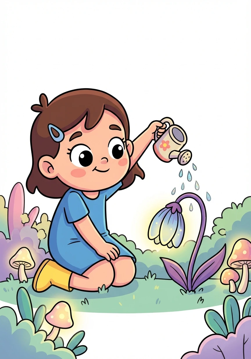 Sofía aceptó el desafío y comenzó su búsqueda de la magia perdida. Primero, encontró una flor que necesitaba ser regada con lágrimas de alegría para florecer y brillar.