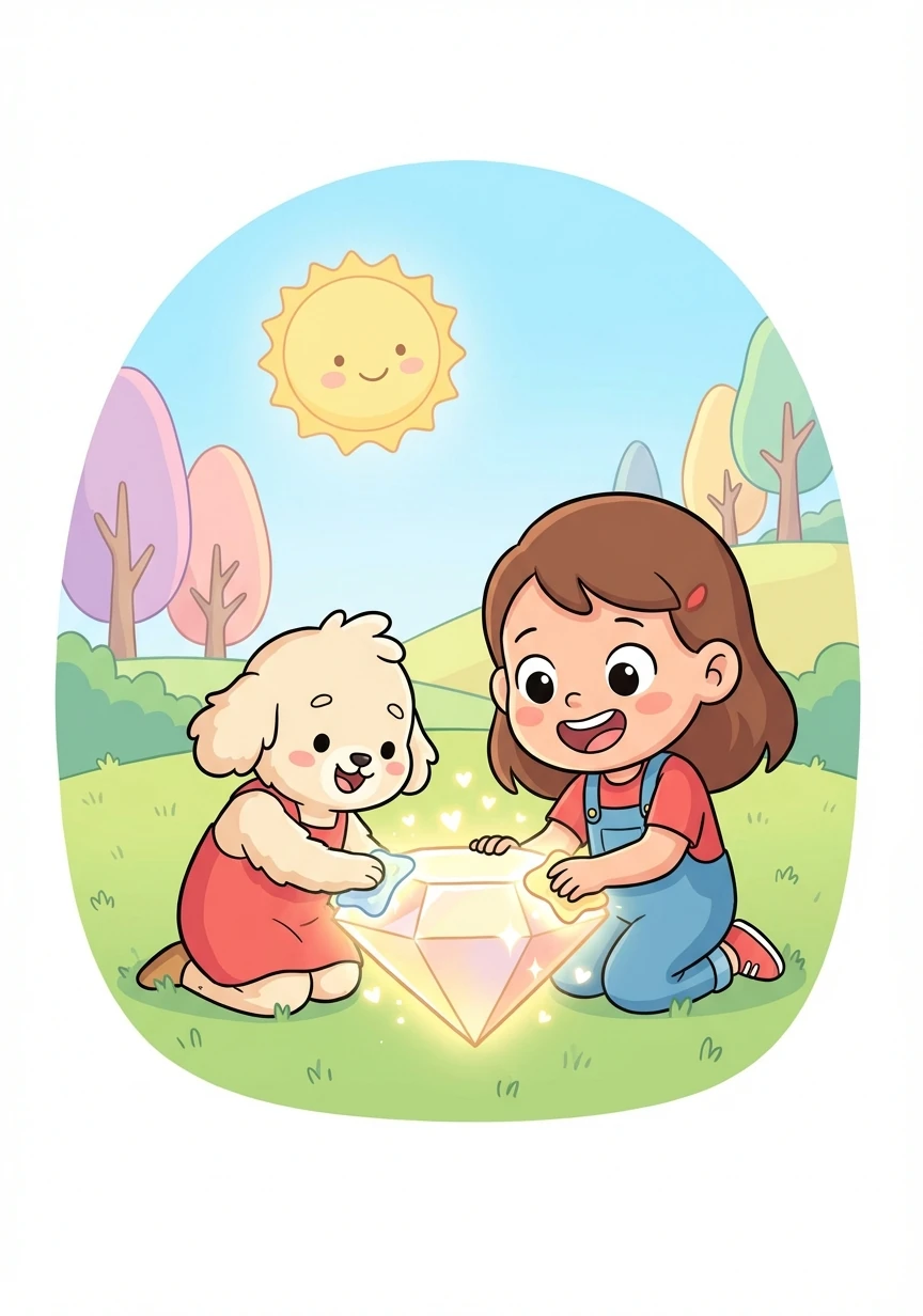 Juntos, Sofía y Pip encontraron una piedra preciosa que necesitaba ser pulida con el amor y la amistad. Trabajaron juntos hasta que la piedra brilló con una luz intensa.