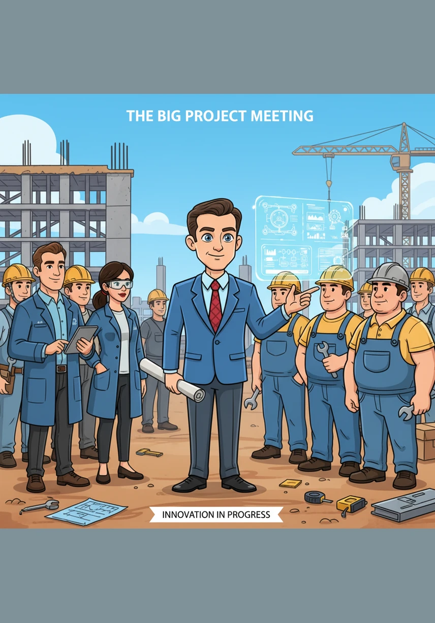 Doniyor va muhandislar yangi maktab loyihasini muhokama qilishmoqda, ular har bir g'isht va jihoz uchun ajratilgan budjetni tasdiqlashmoqda. Bu bosqichda aniqlik va uzoqni ko'ra bilish kelajakdagi muvaffaqiyatning asosiy garovidir.