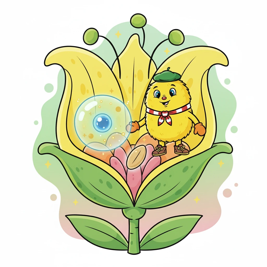 Dans le pistil, Pollen rencontra un ovule, une petite cellule prête à s'unir. La fécondation eut lieu, et une petite graine commença à se former. C'était la reproduction sexuée !