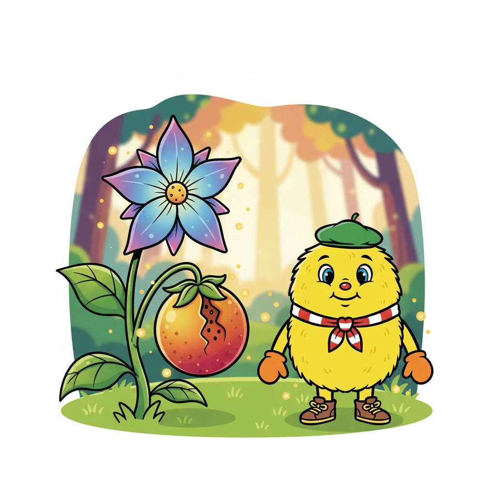 Le temps passa, et la Fleur Étoile donna naissance à un fruit contenant une graine. Le fruit était mûr et prêt pour la dissémination, le voyage des graines.