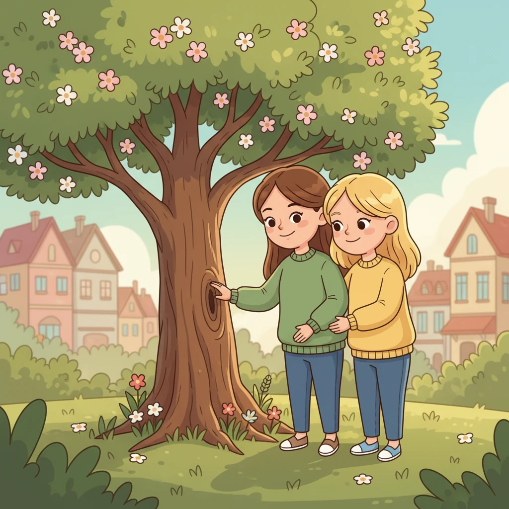 Years later, the sisters, now grown women, visit the tree where Ming-ming is buried. They share fond memories and gentle smiles, remembering the joy and love he brought into their lives.