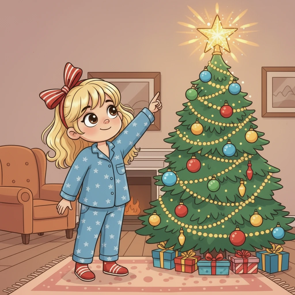 "Świeci na niebie, jasno migocze. Na czubku choinki też ją znajdziesz. Co to?". Zuzia podnosi wzrok na sam szczyt świątecznego drzewka, gdzie dumnie lśni największa, najpiękniejsza ozdoba.