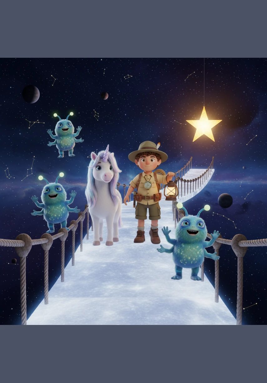 The journey shifts from the earth to the heavens as Sam steps onto a bridge made of solid moonlight stretching across the cosmic void. Despite the swirling planets and the infinite drop below, Sam walks forward with a steady heart to claim the glowing Star of Courage.