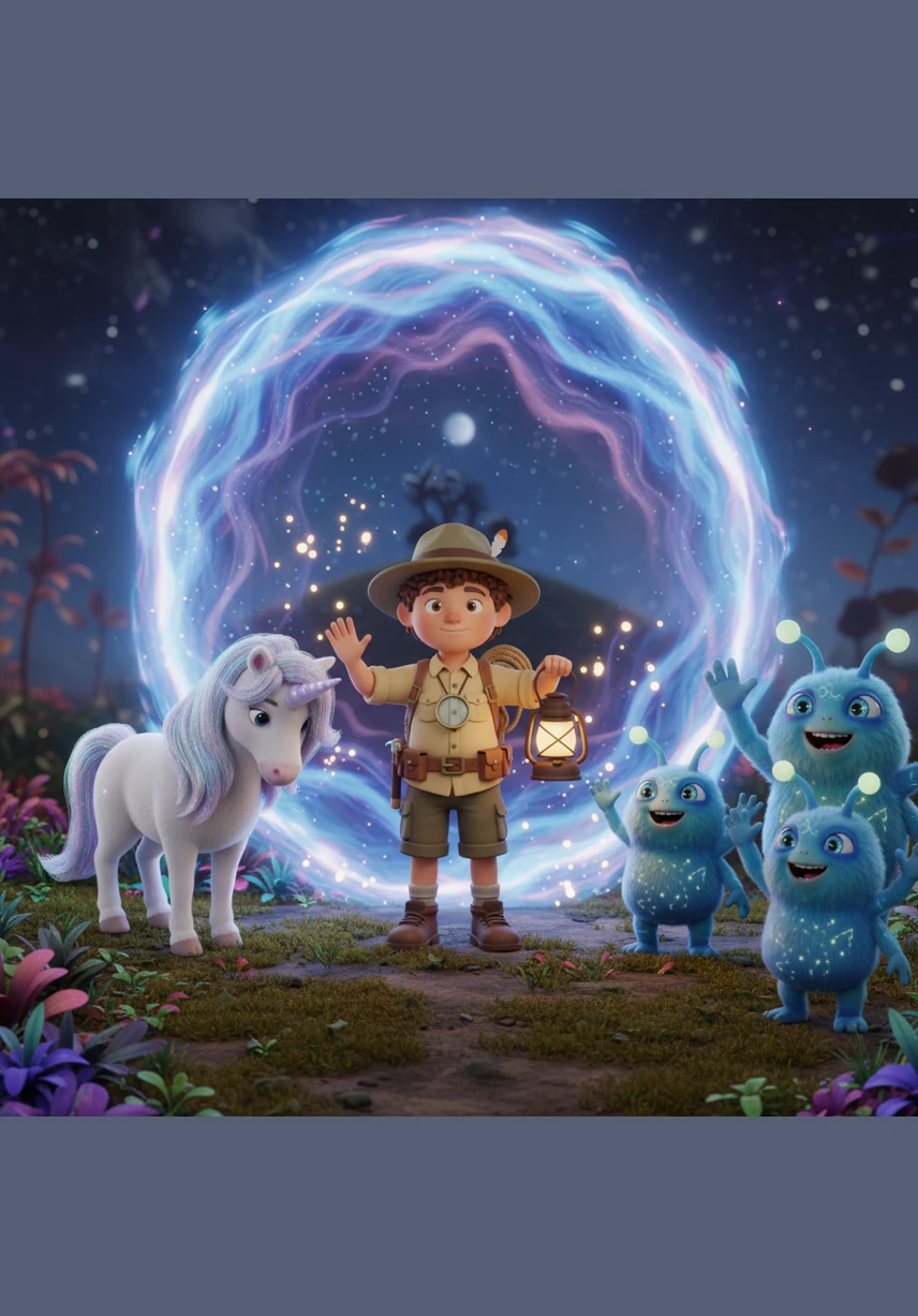 As the portal home opens, Sam waves a final goodbye to the magical creatures before returning to the familiar hill under the night sky. Though the adventure has ended, the light of kindness, courage, and laughter remains forever bright in Sam’s heart, shining as clearly as the stars above.