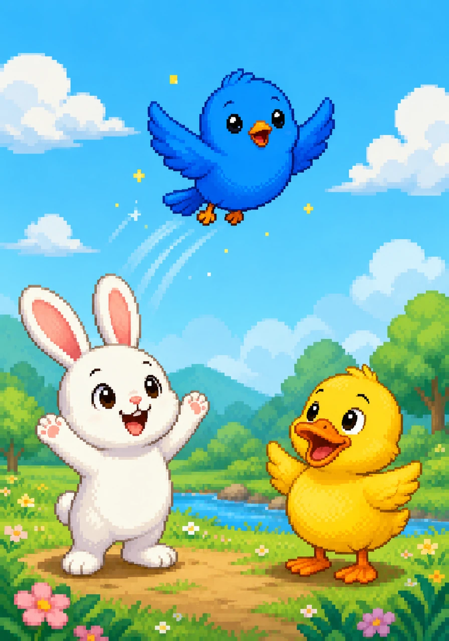 [Review] Fly (پرواز کردن). Happy (خوشحال). The bird can fly. Rabbit is happy. Say fly! Say happy!