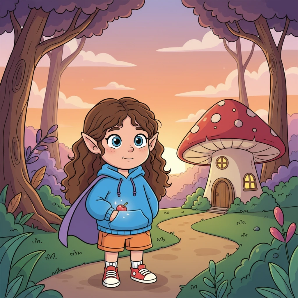 As the sun begins to set, Lily, tired but her heart full of happiness, makes her way back to her cozy mushroom home. She holds a single, precious sparkling berry carefully in her pocket, a reminder of her adventure and the joy she spread, ready for new discoveries tomorrow.