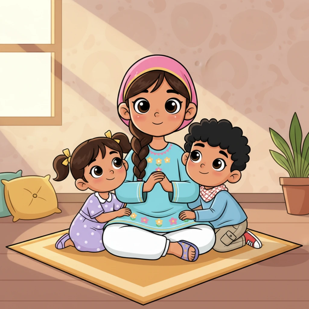 بعد أن أنهت جيهان صلاتها، جلست مع إخوتها ووصفت لهم الشعور بالهدوء والسكينة الذي يغمرها. قالت إنها تشعر وكأنها قريبة جدًا من الله، وهذا يمنحها قوة وسعادة لا توصف.