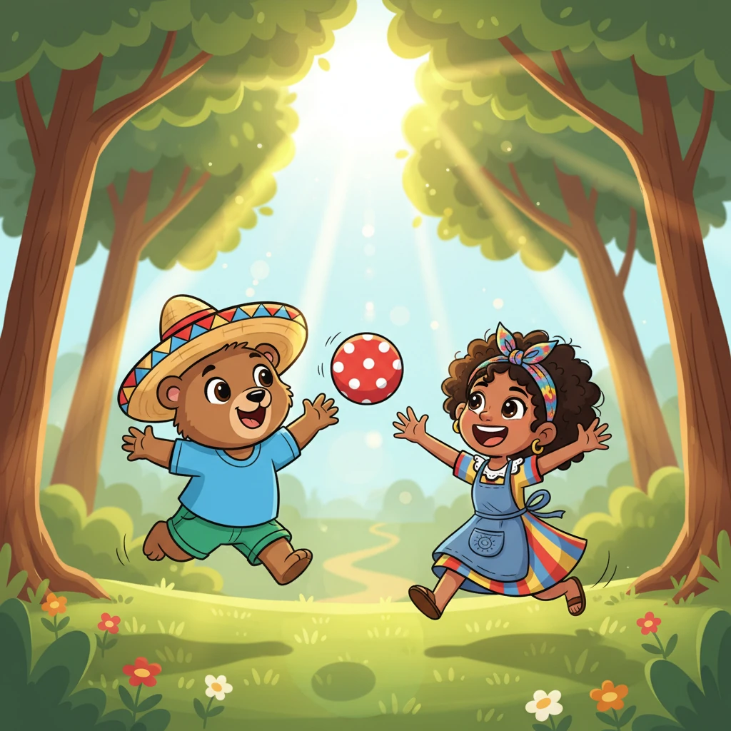 Nico y Pipa corren y ríen por el bosque, lanzándose la pelota el uno al otro. Su alegría llena el aire, y el sol parece brillar aún más intensamente. Nico ha aprendido que compartir no solo hace felices a los demás, sino que también hace que la propia felicidad crezca muchísimo. Ahora, jugar con amigos es su actividad favorita.