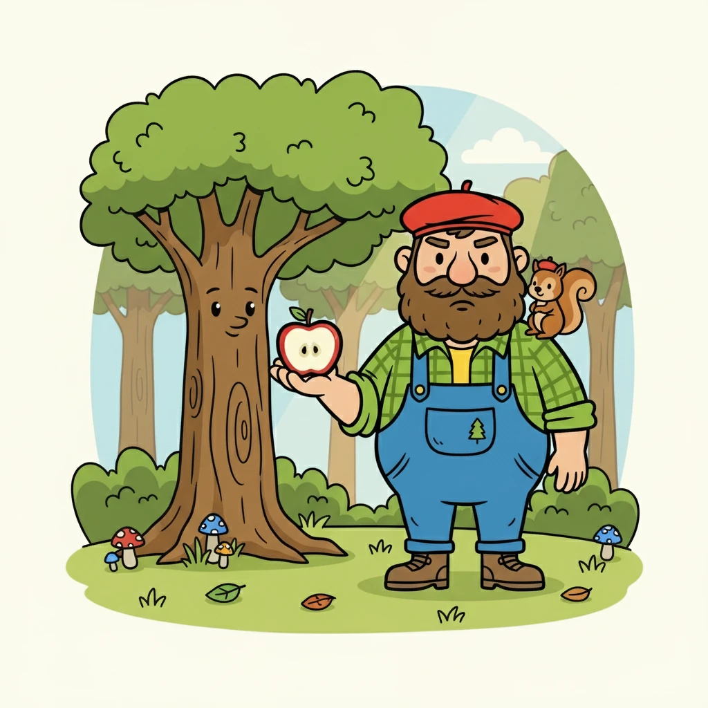 Plus tard, près d'un grand arbre, Léon expliqua l'importance de ne pas jouer avec le feu. Il utilisa une pomme pour illustrer les dangers, la coupant en deux et disant: "Comme cette pomme, la forêt peut brûler si on n'est pas prudent!"