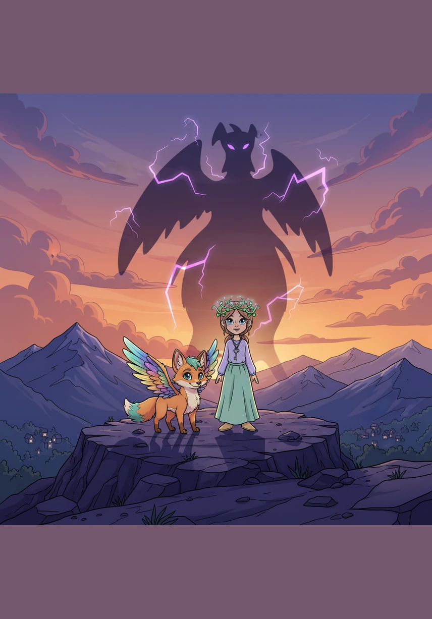 Touched by her compassion, the shadow dissolves into a swarm of glowing butterflies that guide them to the summit. Before them stands the Great Emerald, a massive gem that has turned cold and colorless.