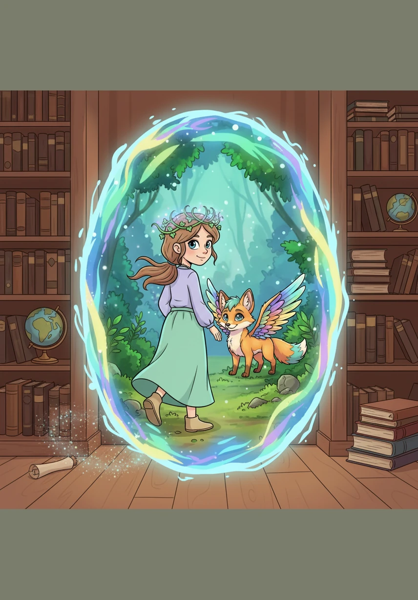 Elara steps back through the portal just as the first light of dawn touches her own world. The silver key now hangs from a chain around her neck, a constant reminder of the magic she carries within.