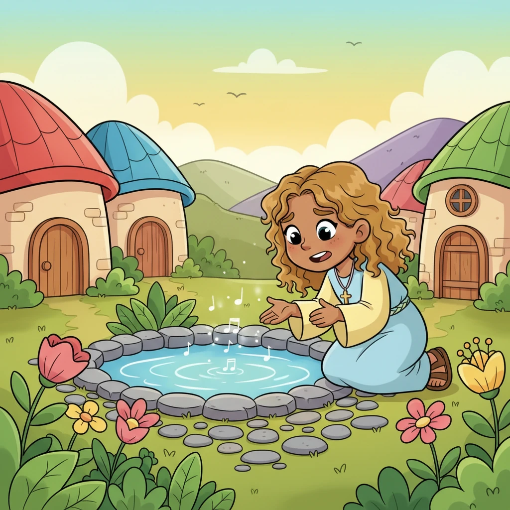 In a land painted with vibrant colors, lived a curious girl named Elara. Her village, nestled by a sparkling spring, was a cheerful place, but lately, the spring's giggle had turned into a quiet whisper, making everyone worry.
