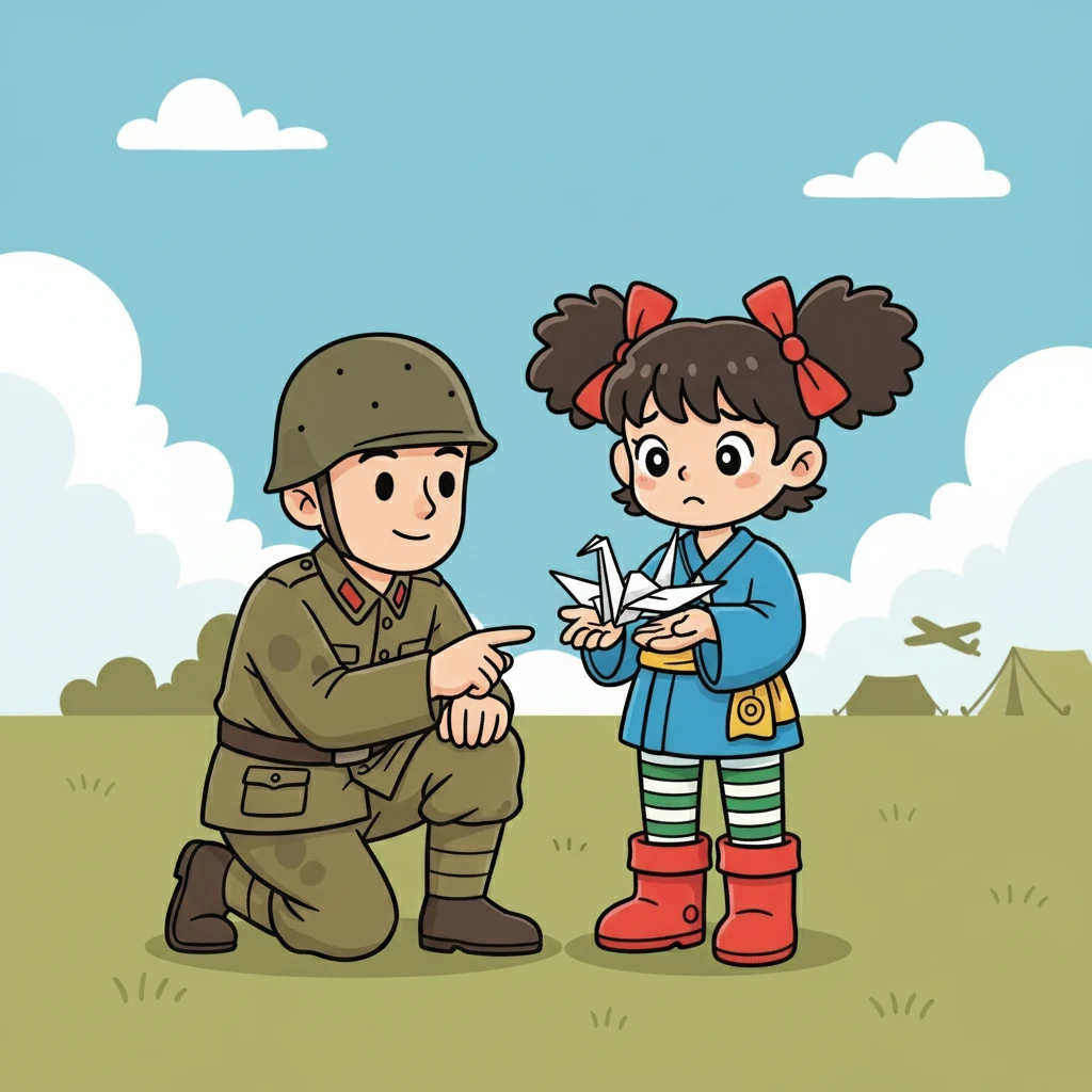 Keiko bertemu dengan seorang tentara Jepang bernama Kenji, yang menunjukkan kebaikan padanya. Kenji memberikan Keiko sebuah origami burung bangau, melambangkan harapan dan perdamaian. Keiko merasa bingung, bagaimana bisa ada kebaikan di tengah perang?