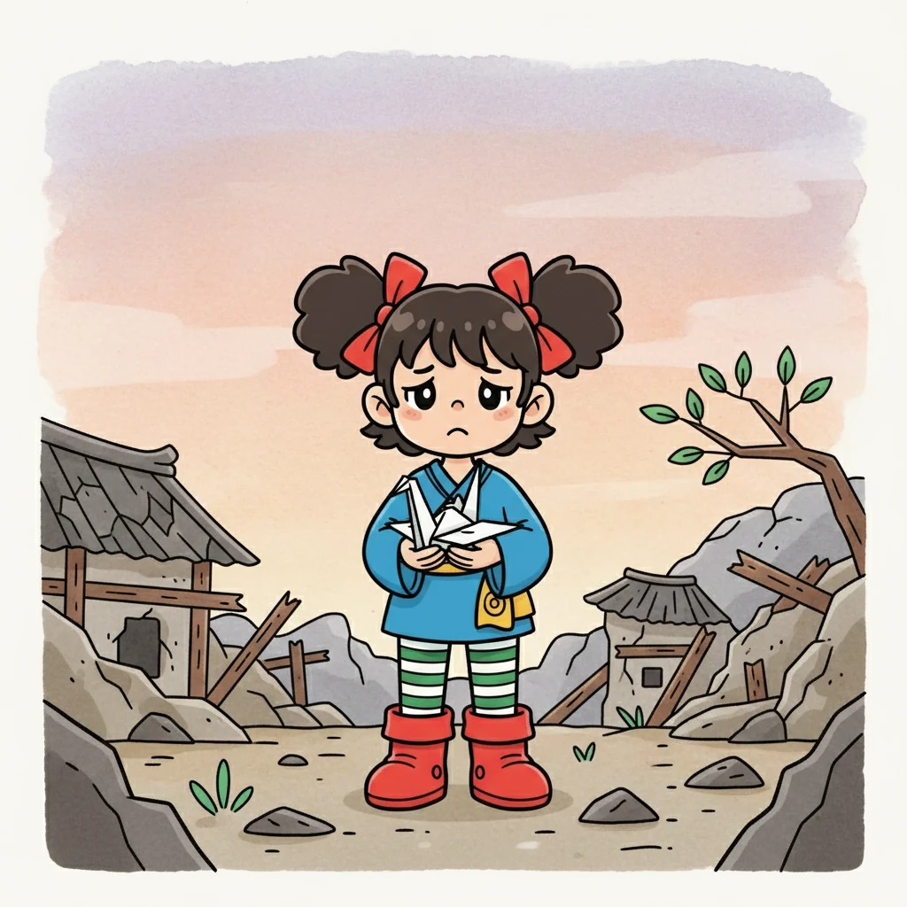 Perang berakhir, dan Jepang menyerah. Keiko kembali ke desanya yang hancur, tetapi semangatnya tidak pernah padam. Ia memegang erat origami burung bangau pemberian Kenji, simbol harapan yang tak pernah pudar.