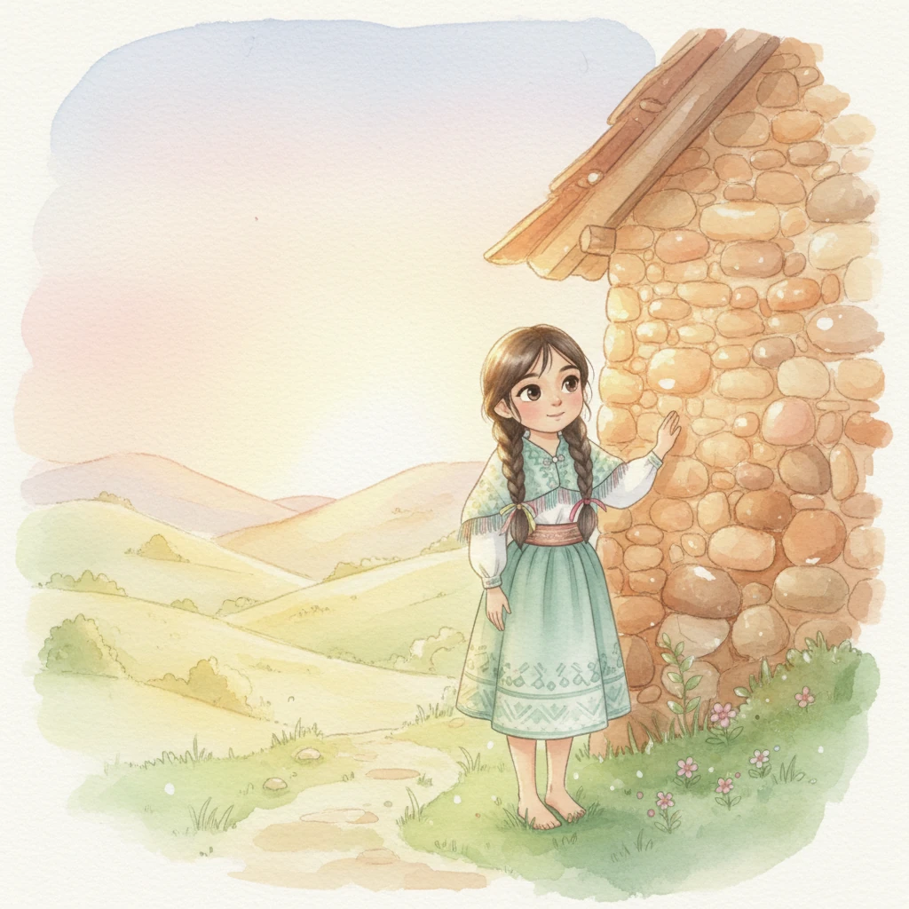 Waytaqa munay wasinpa hawapim sayachkan, inti paqariqta. Paypa wasinpa rumi pirqanqa k'ancharichkan. Chay wasiqa ancha kuyayniyuqmi rikch'akun.