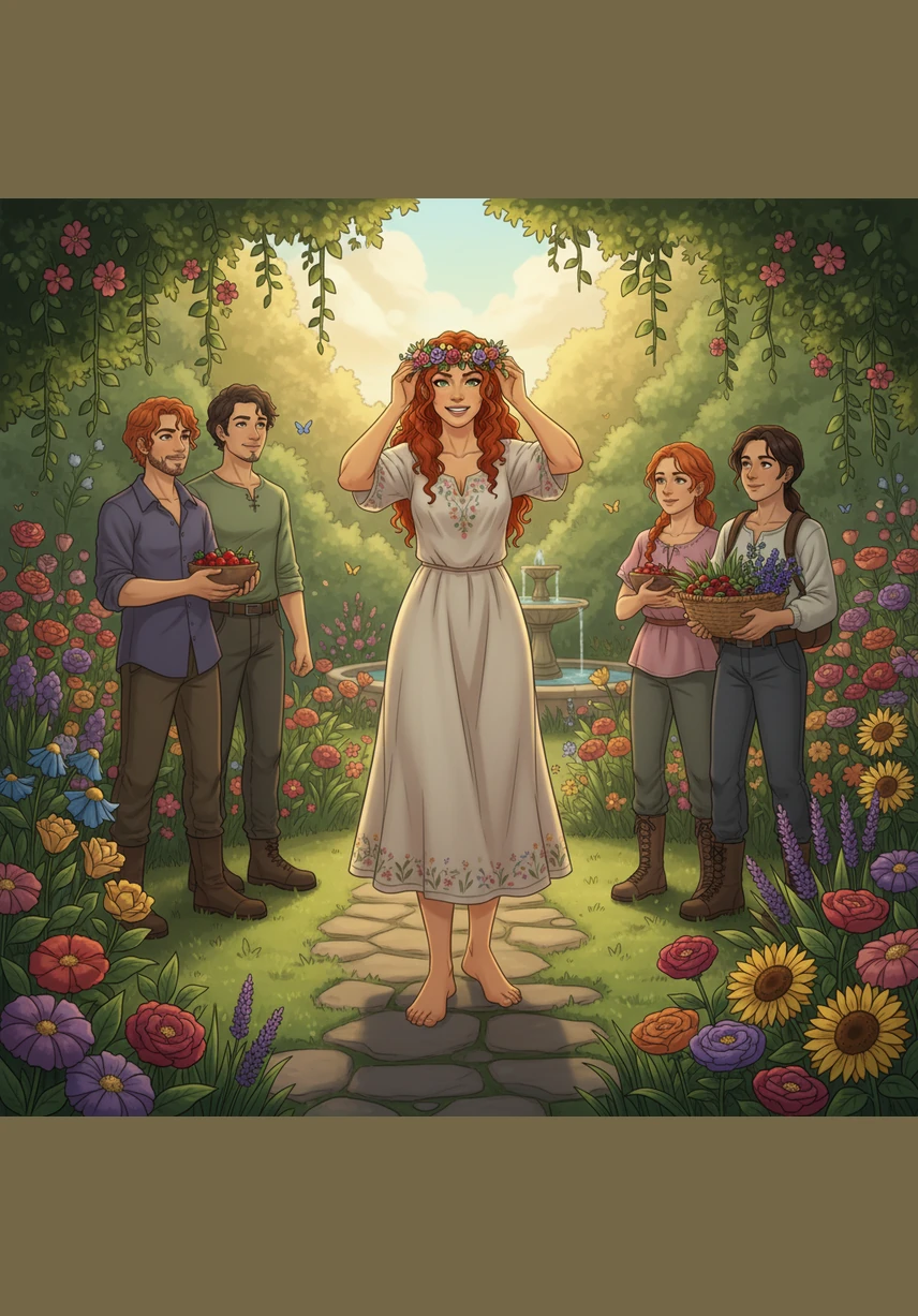 Elena stands in a lush, blooming garden, her skin glowing and her spirit vibrant under the warm afternoon sun. She has discovered that nourishing herself is the ultimate act of self-love, and her journey has only just begun.