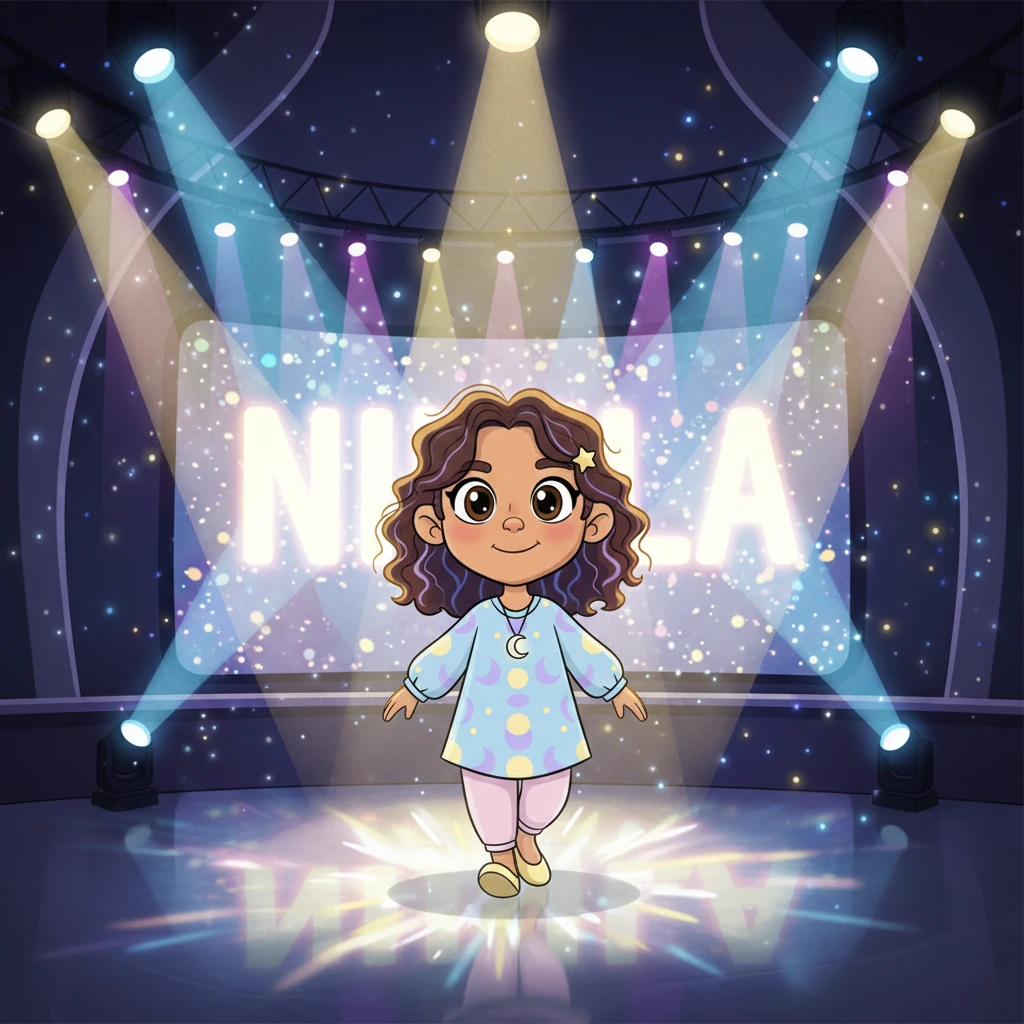 Suddenly, Nikila stands on a colossal stage bathed in thousands of dazzling lights, her name boldly displayed on a giant screen. She walks with an unwavering stride, her eyes filled with courage and her steps confident. The mirror's gentle voice echoes, 'This is not a dream, Nikila. This is you.'