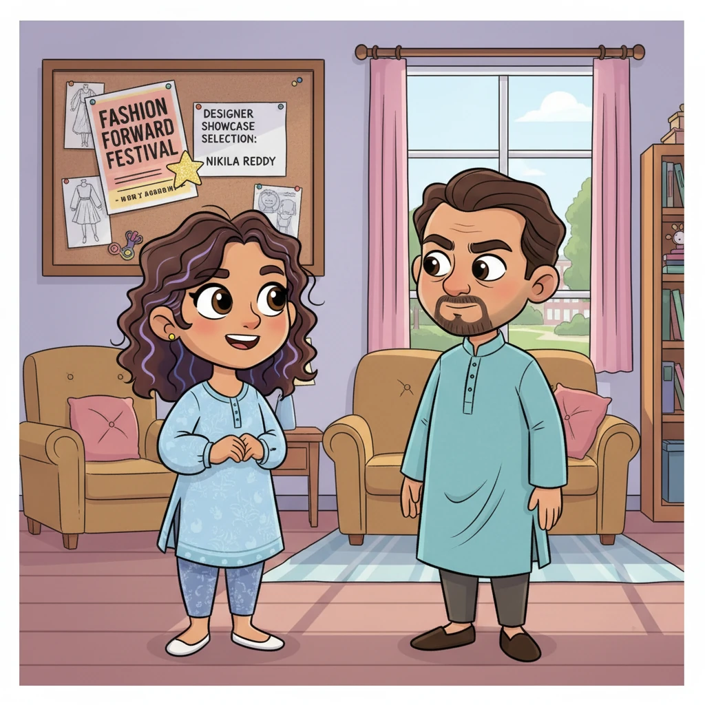 At college, a fashion event is announced, and Nikila's name is chosen! When she bravely shares the news with her father, he initially looks stern. But this time, Nikila stands tall, speaking with newfound confidence, and her father, seeing the conviction in her eyes, finally grants his quiet approval.