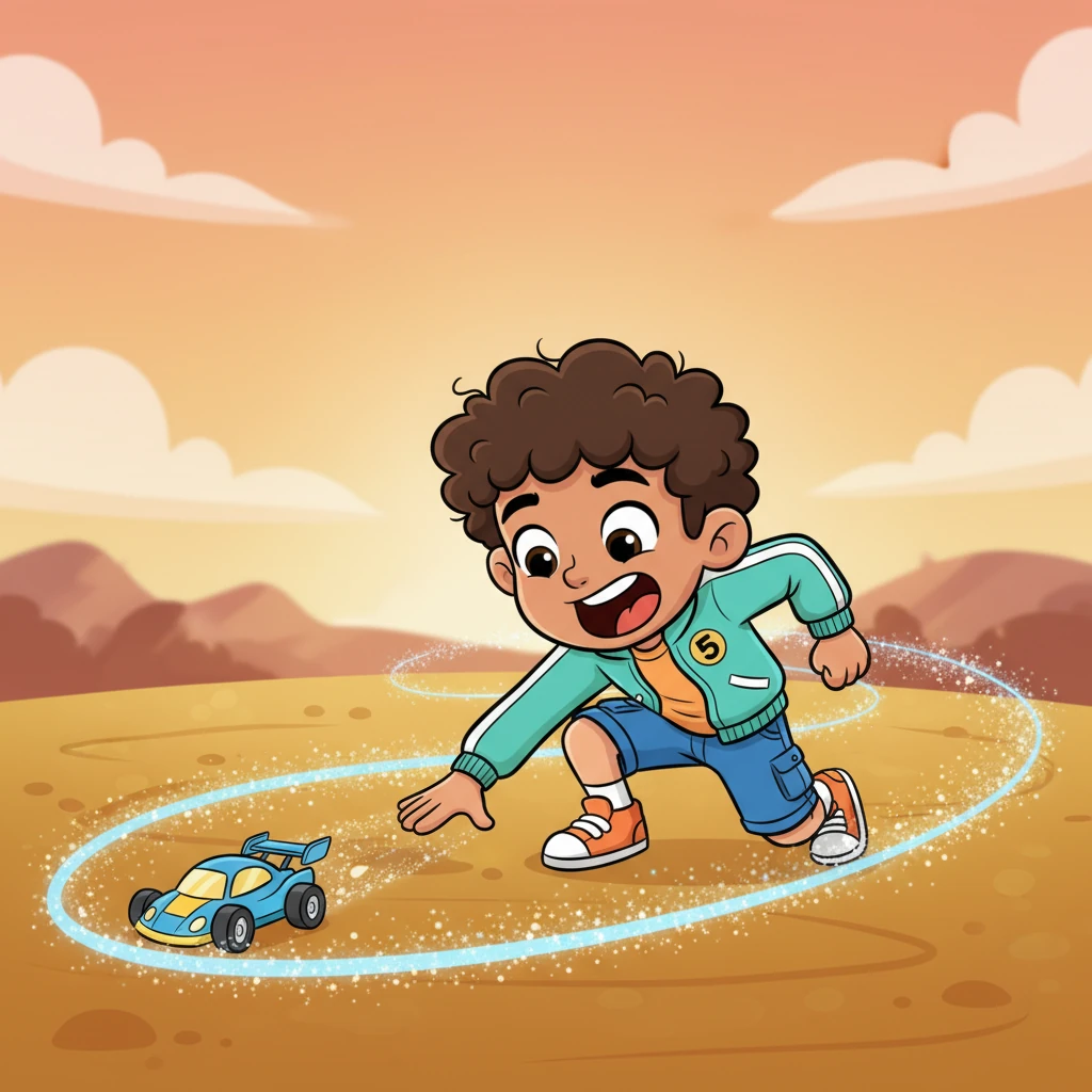 Leo descubrió que la velocidad de su dedo importaba. Cuando dibujó una recta larga y rápida, el coche se disparó con un rugido, dejando una estela de polvo de estrellas. Era como si su energía se transfiriera directamente al vehículo.