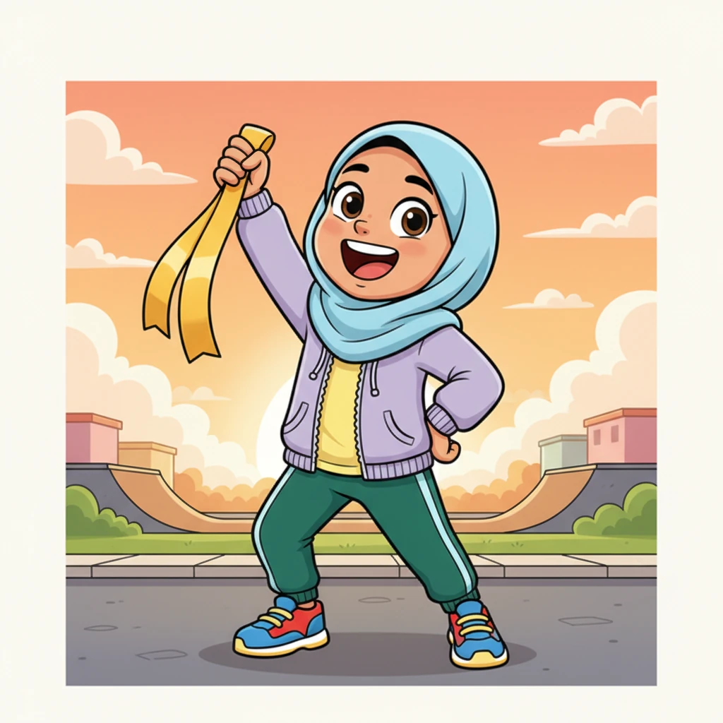 Zara stood proudly, her face beaming with joy, holding a shiny participation ribbon. She had not only learned to roller skate but also proved to herself that with hard work and no delays, any challenge could be overcome. She looked towards the horizon, already wondering what new skill she'd master next.