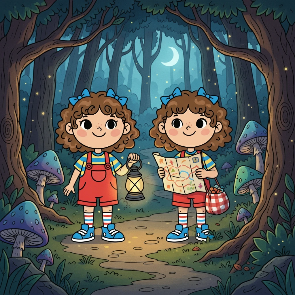 O mapa, um pergaminho amarelado, mostrava um caminho misterioso pela floresta. Curiosas, as gêmeas decidiram seguir as pistas, levando consigo uma lanterna e um lanche para a jornada. A floresta parecia vibrar com segredos.
