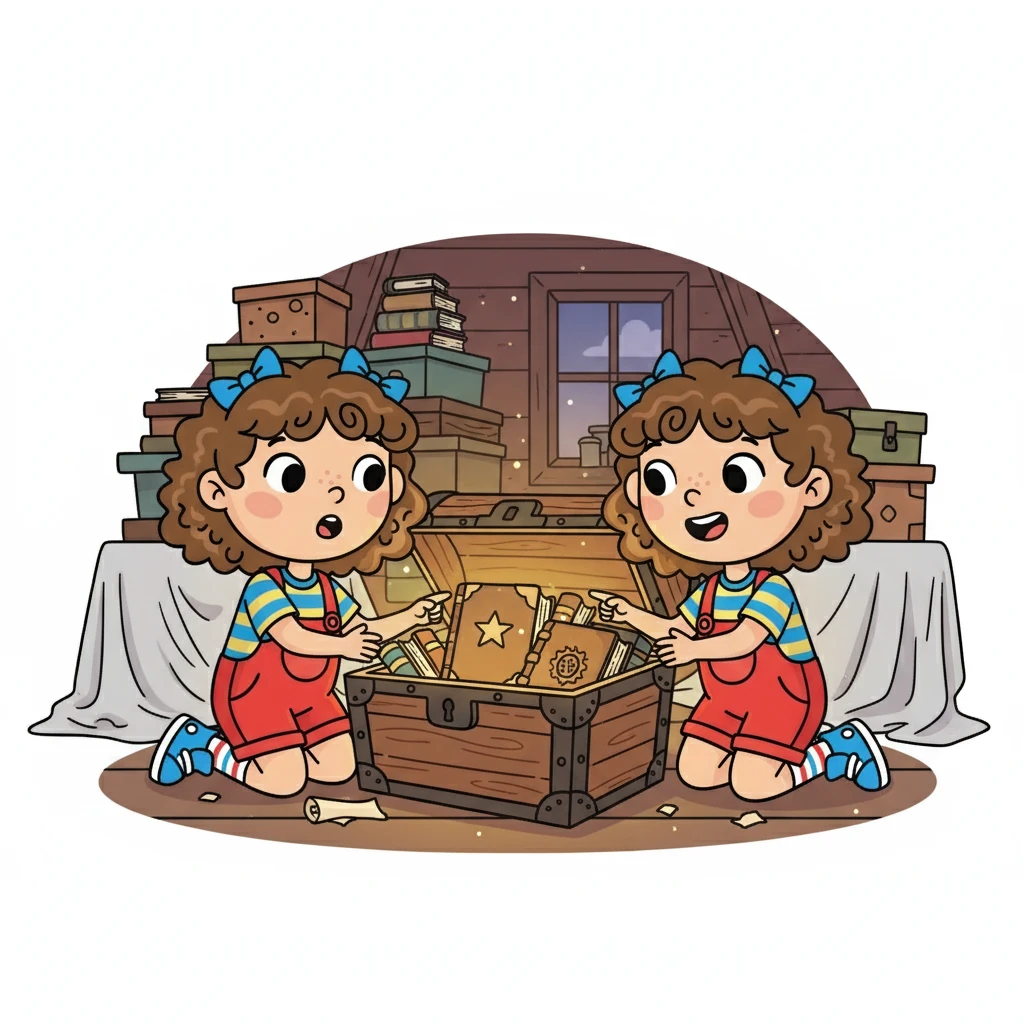 Com mãos trêmulas, elas abriram o baú. Dentro, não havia ouro ou joias, mas sim um livro antigo cheio de histórias fascinantes e um diário de família. O verdadeiro tesouro era o conhecimento.