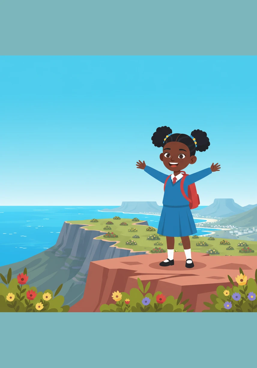 The magic whisks Mila to the top of Table Mountain in Cape Town, where the sky is bright blue. She looks out over the sparkling ocean and learns that this ancient mountain is a home for thousands of unique plants.