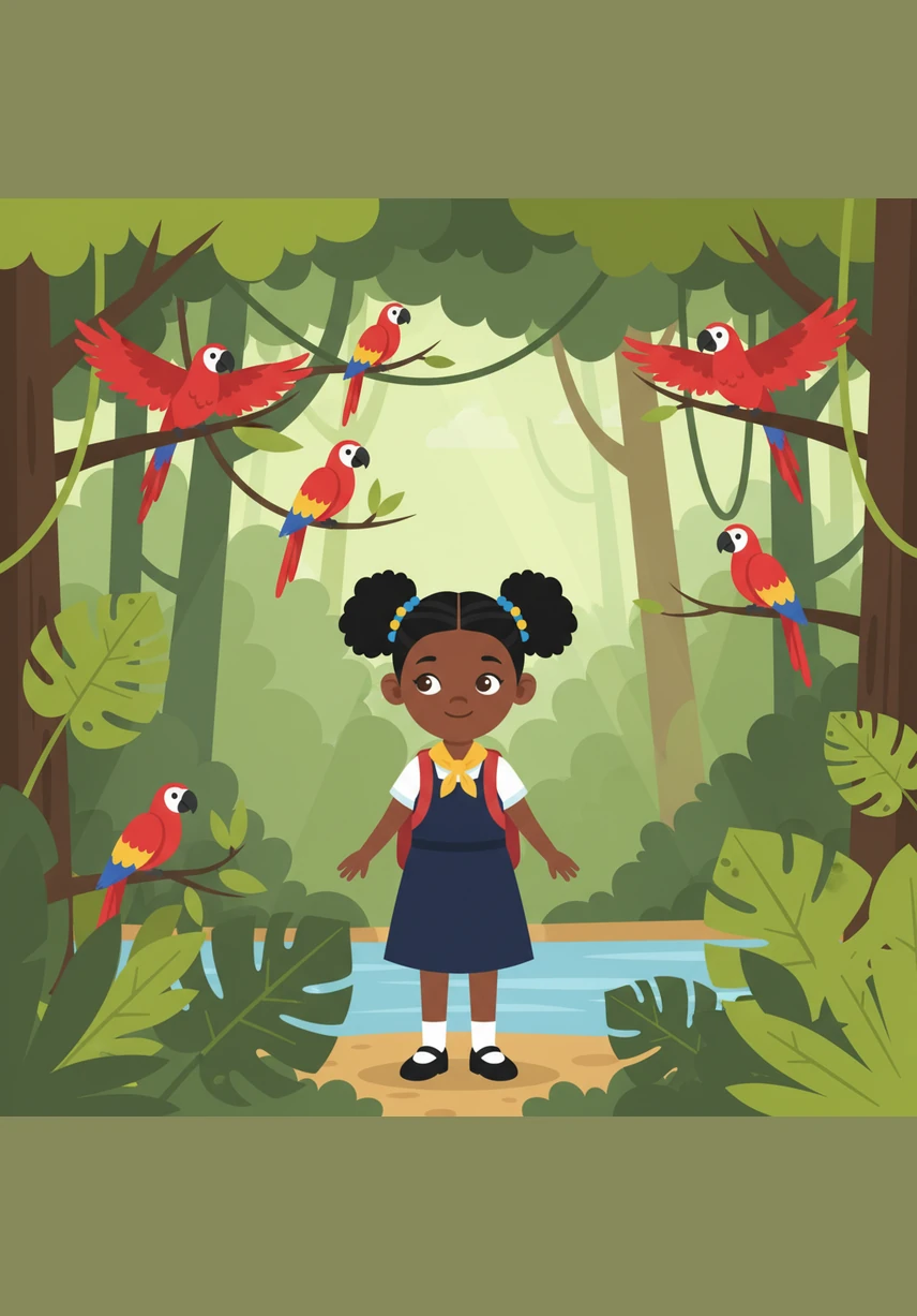 Mila travels deep into the lush Amazon Rainforest in Brazil, surrounded by giant green leaves and bright red parrots. She discovers that these vast forests are the lungs of our planet and must be kept safe.