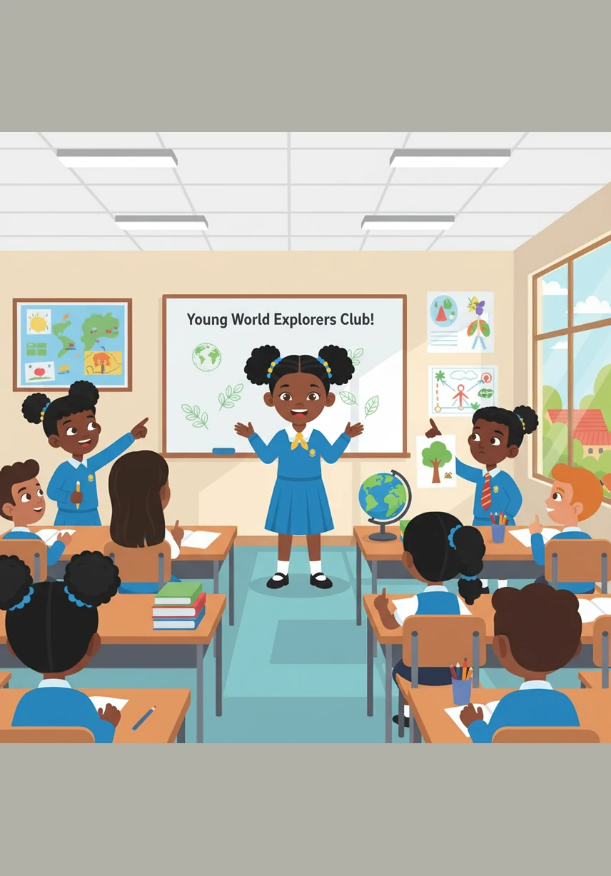 Back in her classroom, Mila shares her amazing journey with her classmates. She starts the Young World Explorers Club, teaching her friends how to love the world and protect our beautiful planet together.