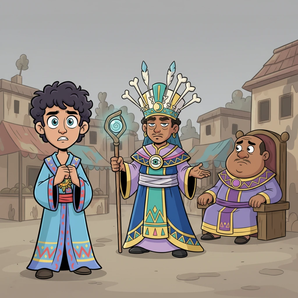 Morris felt a shiver of unease as High Priest Egogu entered, his bone and feather headdress swaying. Egogu's eyes, usually warm, held a sharp glint as he spoke of King Obeze's demand for a solution. The village’s vibrant colors were draining away, leaving everything dull and quiet, and the King was worried.