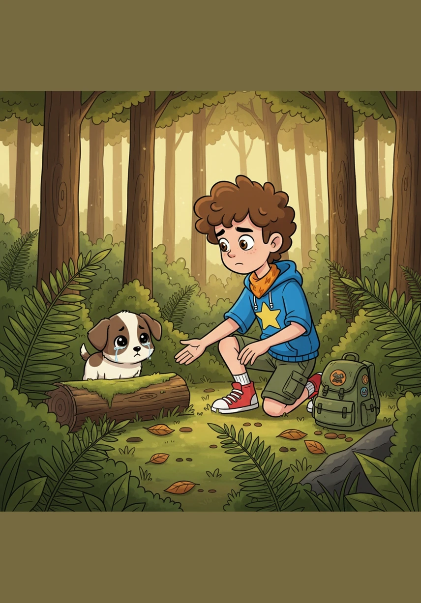 这只小狗看起来有些胆怯，它缩在小木屋的最里面，圆溜溜的大眼睛里充满了不安。它不像其他狗那样大声吠叫，只是静静地注视着外面的世界，眼神中透着一丝忧郁。