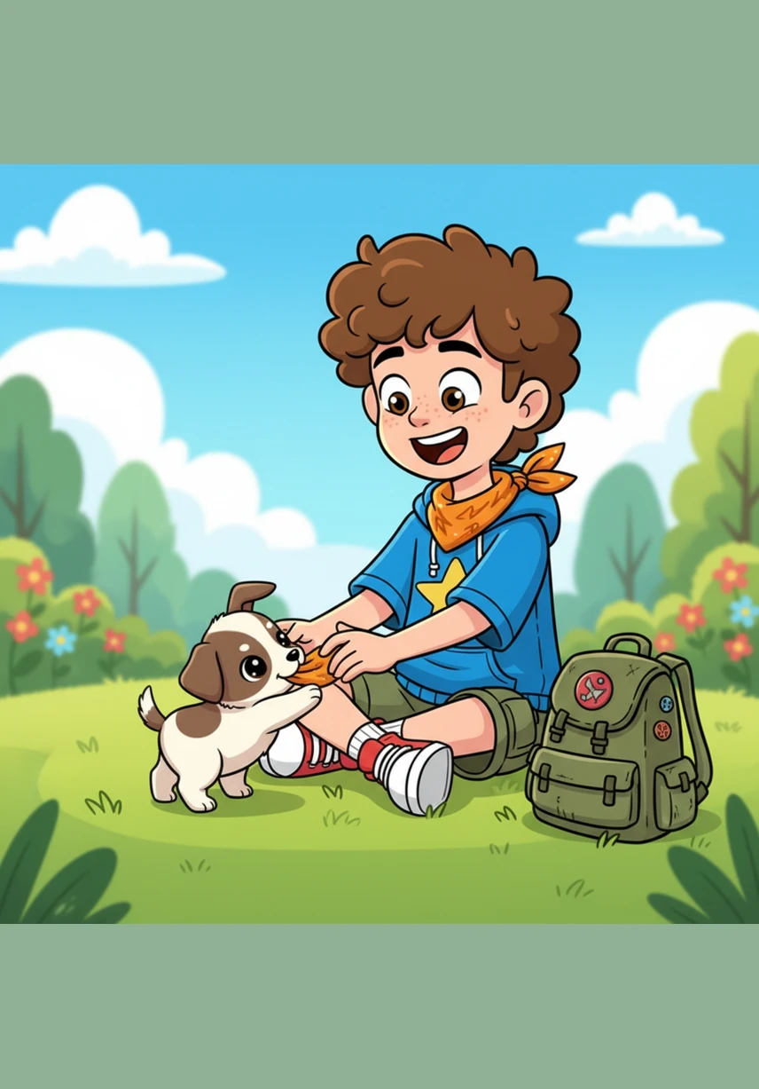 工作人员带着他们来到了户外的草坪上，让沐沐和小狗近距离接触。小狗在草地上兴奋地打滚，追逐着飞舞的蝴蝶，沐沐开心地笑着，他们像认识了很久的老朋友一样玩耍。