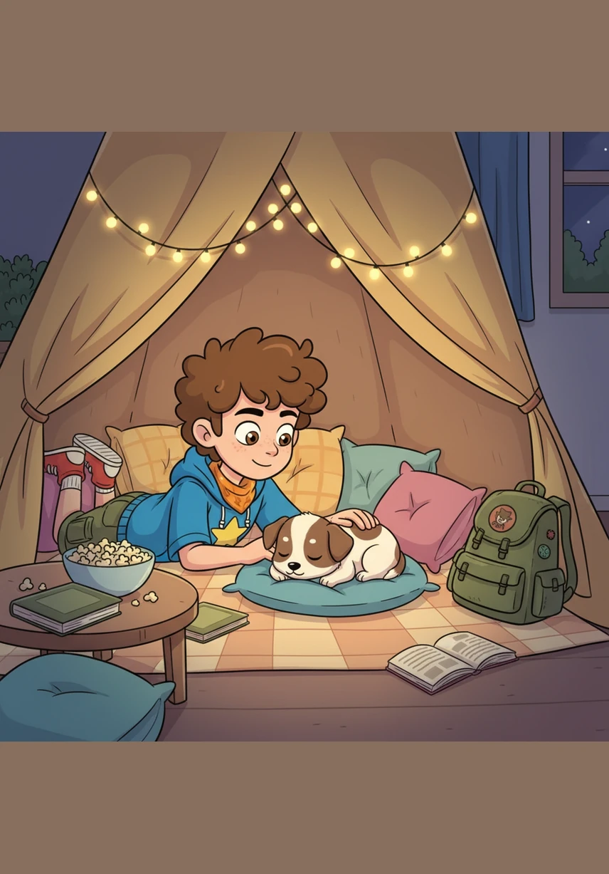 夕阳的余晖洒进房间，沐沐轻轻抚摸着豆包柔软的毛发，脸上挂着幸福的笑容。窗外万家灯火闪烁，而屋里，一段关于守护、信任与陪伴的美好时光才刚刚开始。