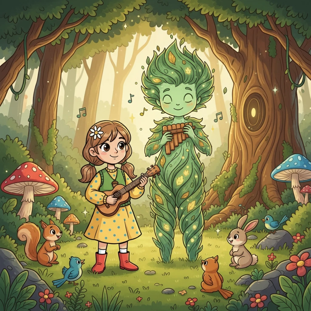 Elara and the forest spirit became fast friends, and together, they explored the woods. They played music, shared stories, and protected the forest from any harm. Elara learned that even the saddest of songs could be turned into joyful melodies with a little bit of kindness, a touch of music, and the power of friendship.