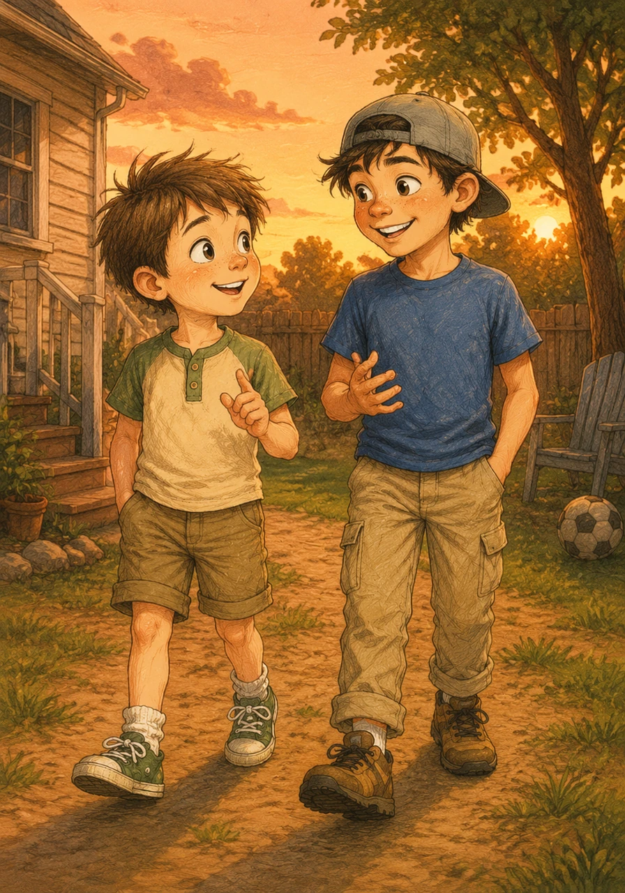 As the sun began to set, the two brothers walked back toward the house, recounting every detail of the great leap. It was a backyard adventure they would talk about for years to come.