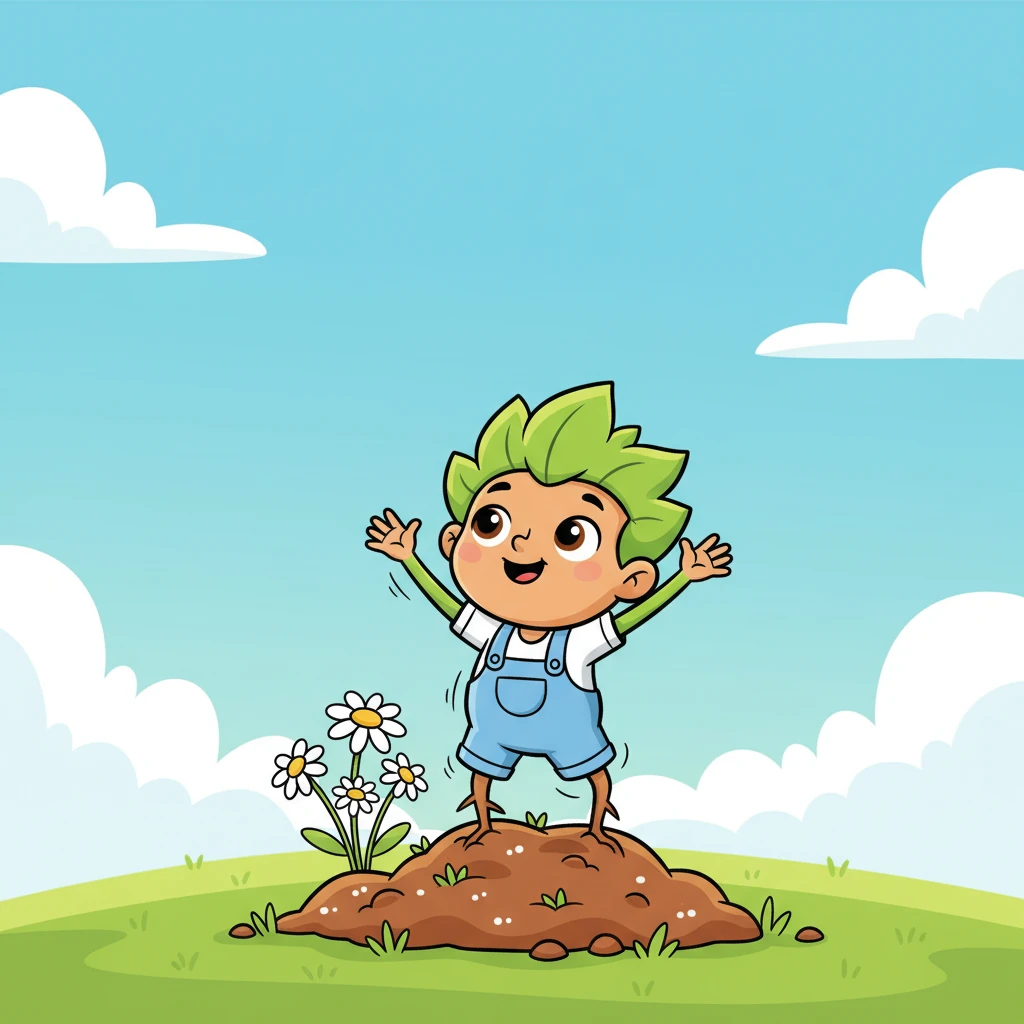 Pip was a tiny sapling, barely taller than a daisy, with bright green leaves and an eager little face. He stretched his leaves towards the big, blue sky, wishing he could grow tall, tall, tall right this very instant. His roots wiggled impatiently in the soft earth.