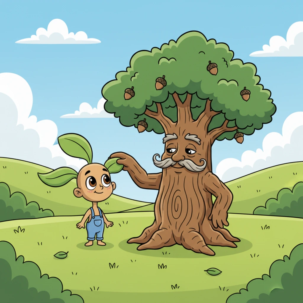 Now a slightly bigger, greener sapling, Pip stood proudly, his leaves swaying gently in the breeze. He still dreamed of being a mighty oak someday, but he understood the Wise Old Oak's words. Growing slowly was beautiful, and every moment of the journey was a precious gift.