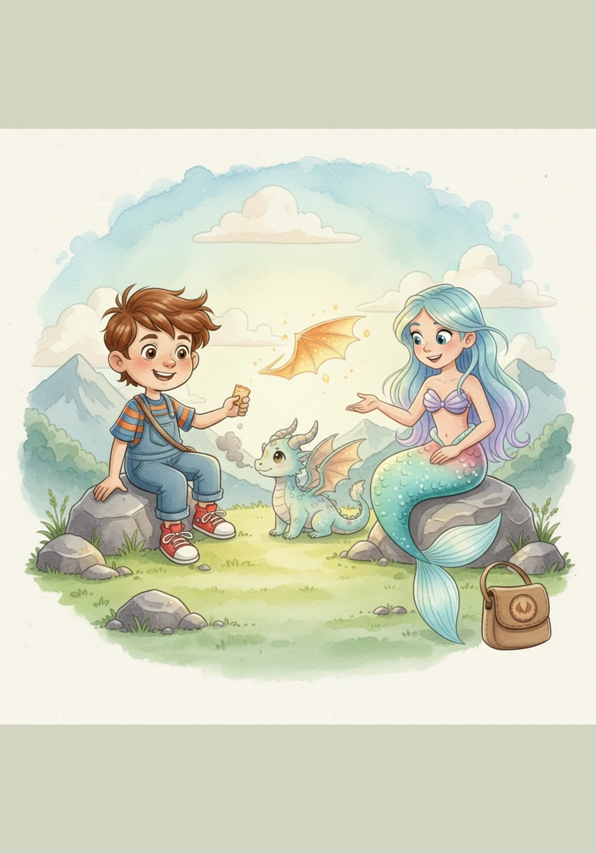 At the summit of Dragon’s Peak, Oliver meets a small, friendly dragon who is too shy to breathe fire. Oliver shares a snack and a smile, helping the dragon find its courage and earning a fiery dragon-wing stamp.