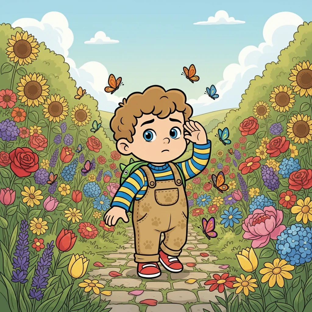 Grégoire, déterminé, commença sa recherche. Il passa par un grand jardin plein de fleurs colorées. Les papillons dansaient autour de lui, mais Neko n'était nulle part.