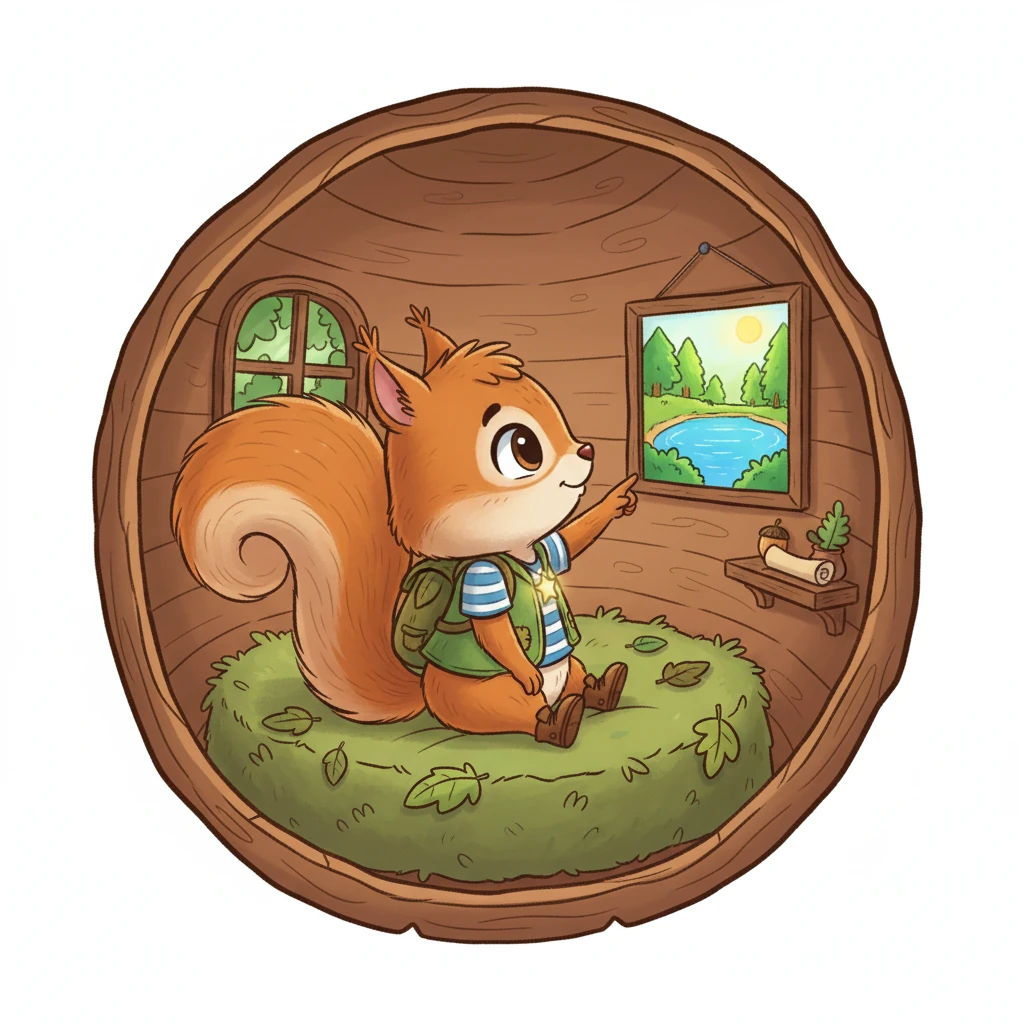 Fındık, meşe ağacındaki rahat yuvasında oturuyordu. Duvarına astığı, hayali Işıltılı Göl'ün bir resmine bakıp, uzaklara gitmeyi hayal ediyordu. Küçük kalbi büyük maceralar için atıyordu.