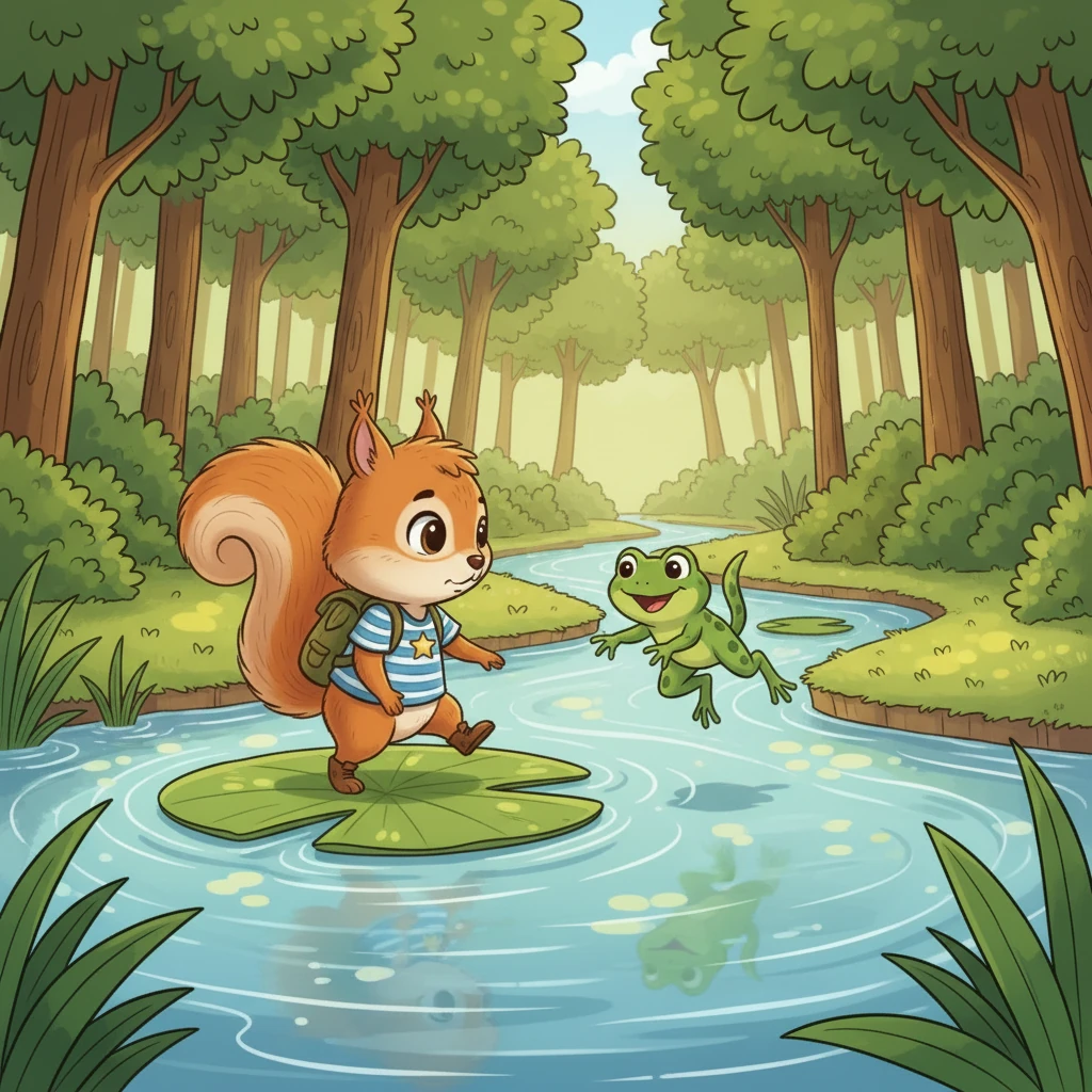 Önüne geniş bir dere çıktı, üzerinden geçmek zordu. Tam o sırada Kurbağa Kiko zıplayarak geldi ve geniş nilüfer yapraklarını kullanarak Fındık'ın karşıya geçmesine yardım etti. Fındık, yeni arkadaşına minnettar kaldı.