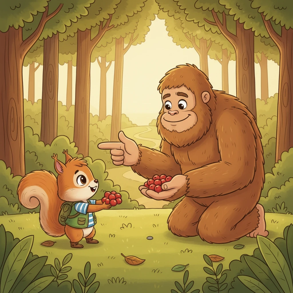 Aniden, nazik Ayı Kocaayak'la karşılaştı. Ayı, Fındık'a taze orman meyvelerinden ikram etti ve ona doğru yolu gösterdi. Fındık, Ayı'nın sıcak kalbine minnettar kaldı.