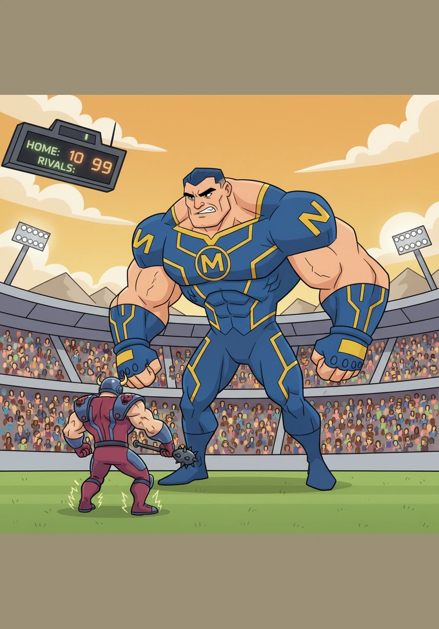 Despair settles over the fans as the scoreboard ticks up to a twenty-point deficit for the home team. It seems like all hope is lost, but Macko watches from the sidelines with a burning determination in his multicolored eyes.