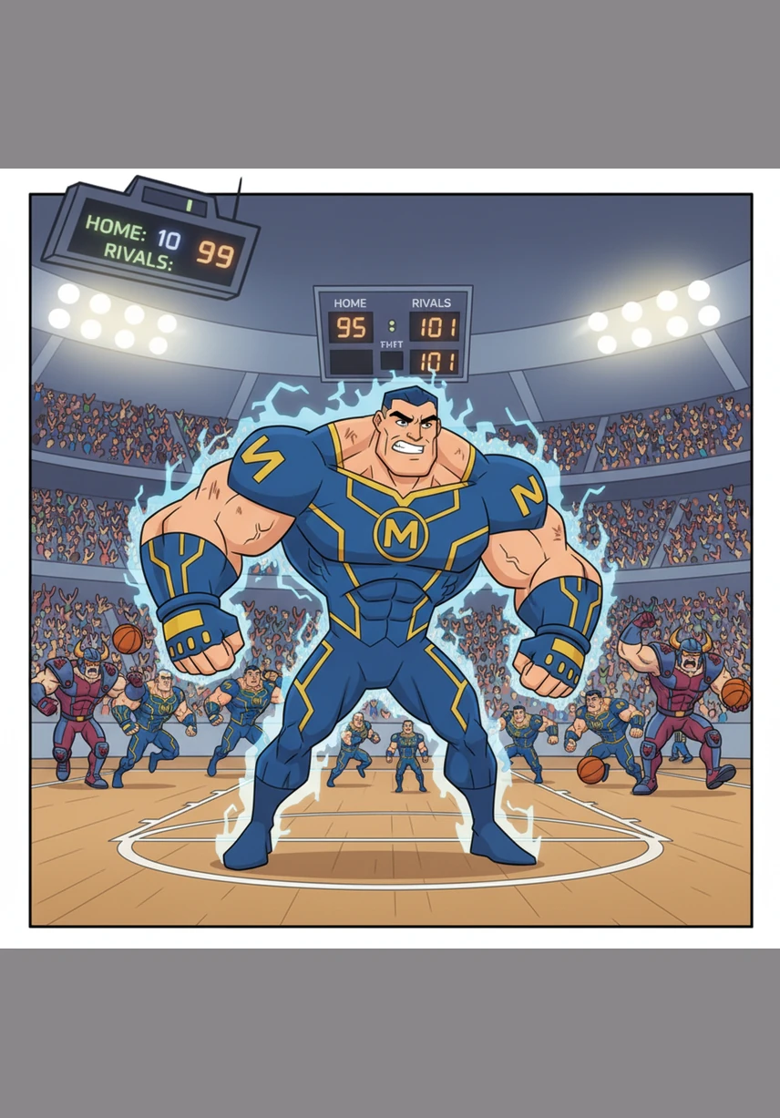 Miraculously, Macko pushes through the pain and returns to the court, inspiring a massive surge of energy as the Ultras begin an incredible comeback. The score tightens to 95 to 101, and the momentum shifts back to the giants of the court.