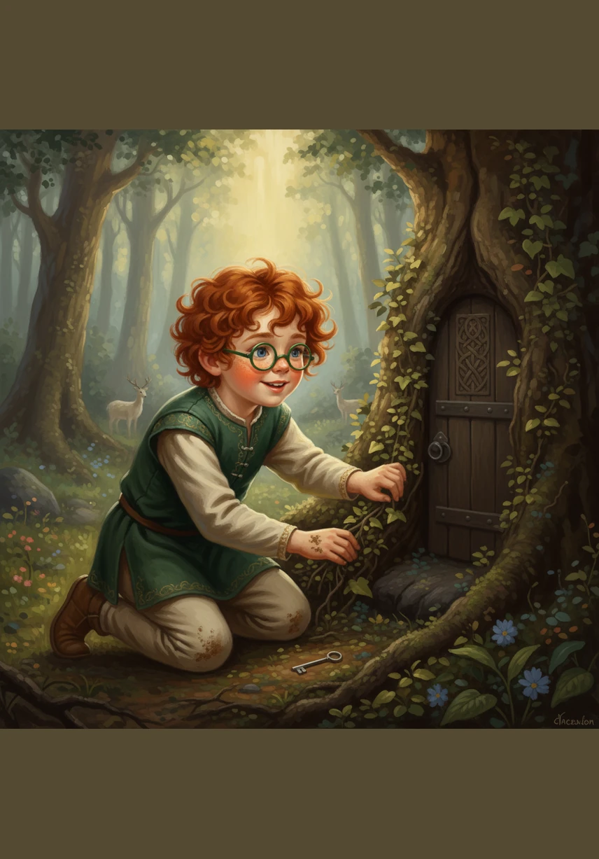 Oisin giggles as he pushes aside the leaves of a low-hanging bush, his green glasses reflecting the spring flowers. He finds two polka-dotted eggs hidden in the shade and carefully places them into his woven basket with a round-faced grin.