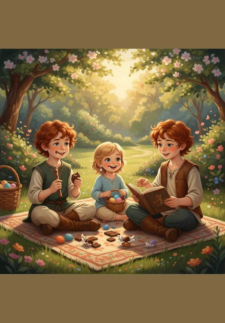 As the afternoon sun warms the garden, the family sits together sharing stories of their favorite finds. The great Easter hunt ends with sticky chocolate smiles and the warmth of a perfect day spent together.